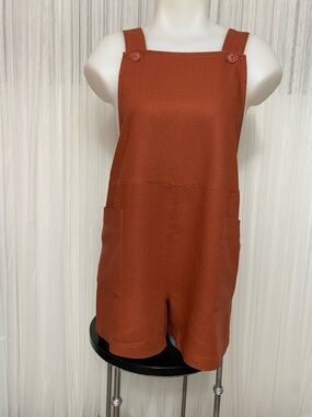 Twik for Simons Rust Button-Strap Linen/Viscose Romper Size M